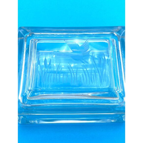 Dorothy Thorpe Trinket Etched Flying Bird /Duck Glass Box Jewelry/Cigarette Box - Picture 6 of 9
